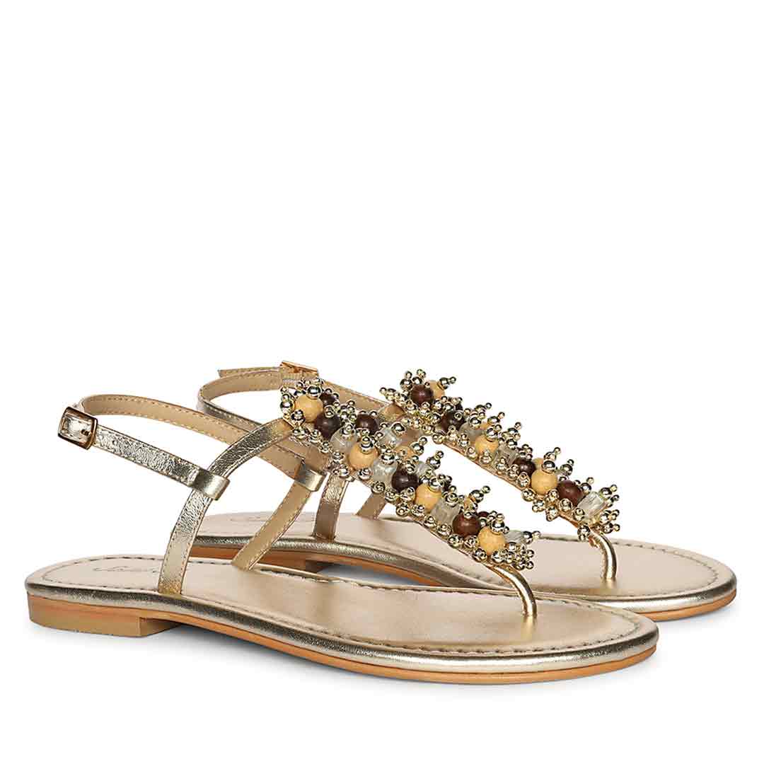 Saint Kierel Jeweled Platin Leather Flats - Image 3