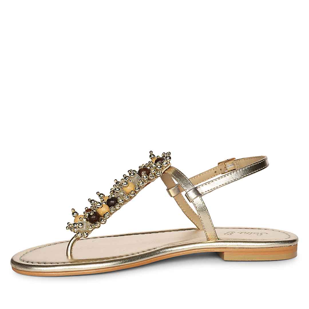 Saint Kierel Jeweled Platin Leather Flats - Image 4