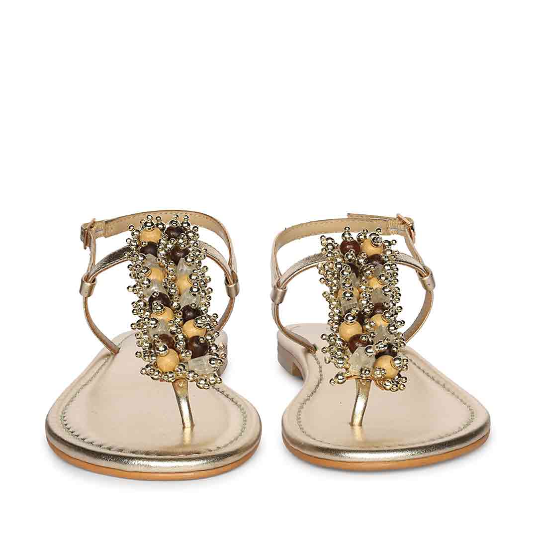 Saint Kierel Jeweled Platin Leather Flats - Image 5
