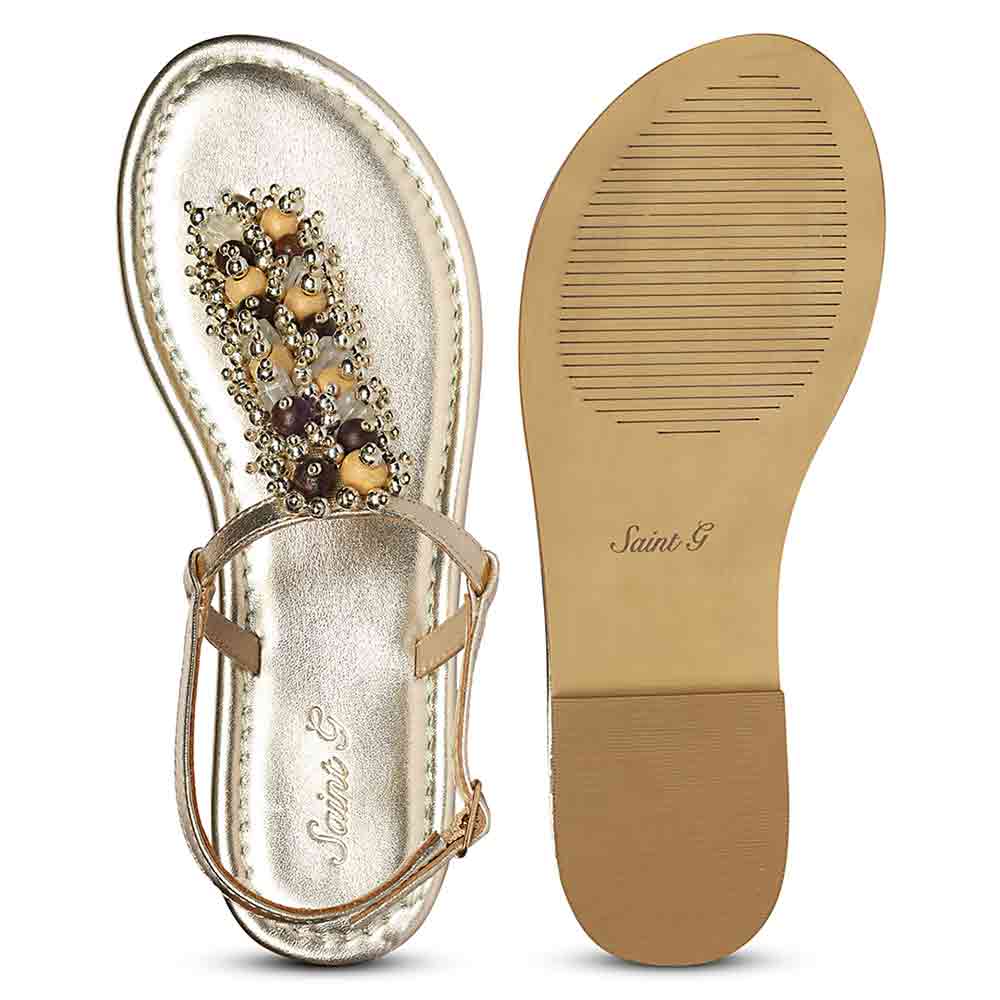 Saint Kierel Jeweled Platin Leather Flats - Image 7
