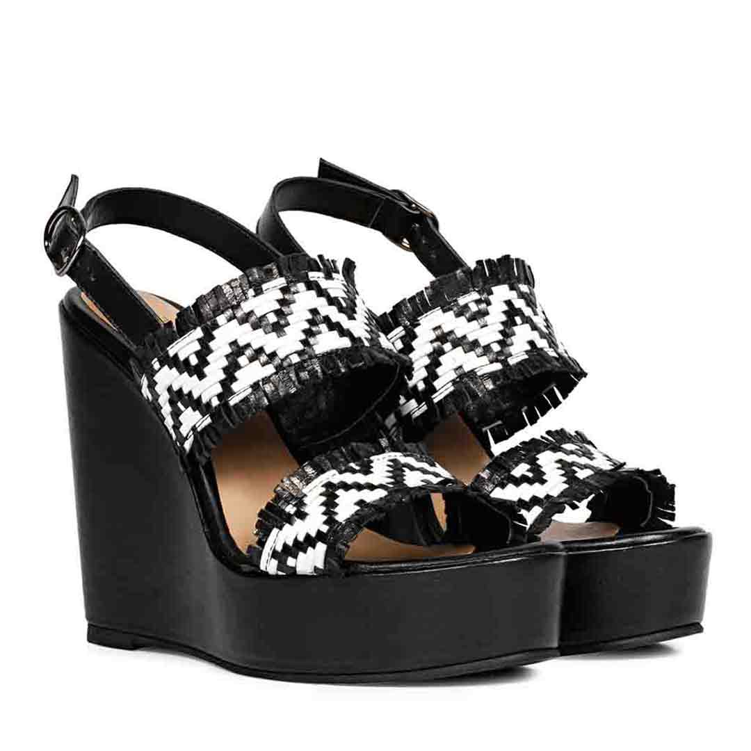 Saint Kimberly Hand Woven Black Leather Wedge Heels - Image 3
