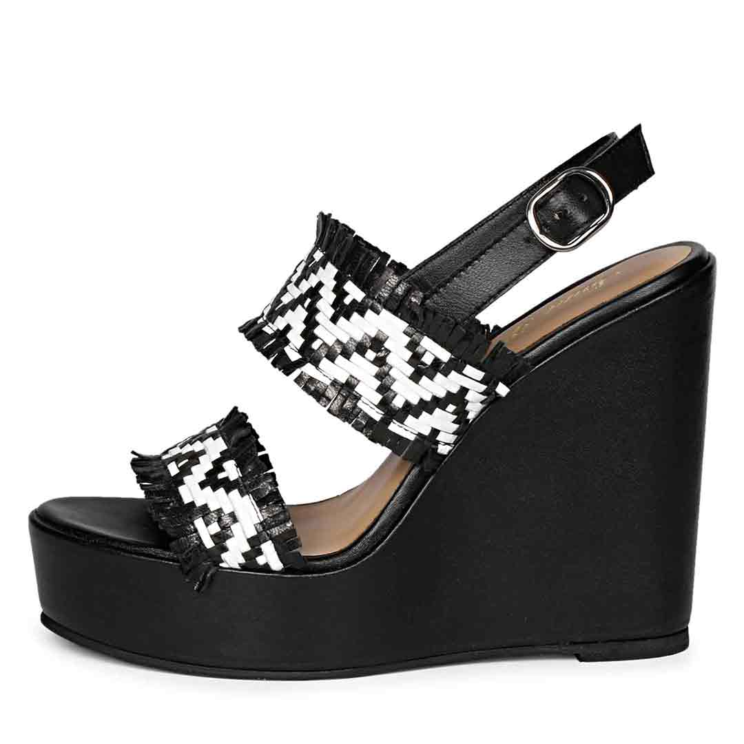 Saint Kimberly Hand Woven Black Leather Wedge Heels - Image 4