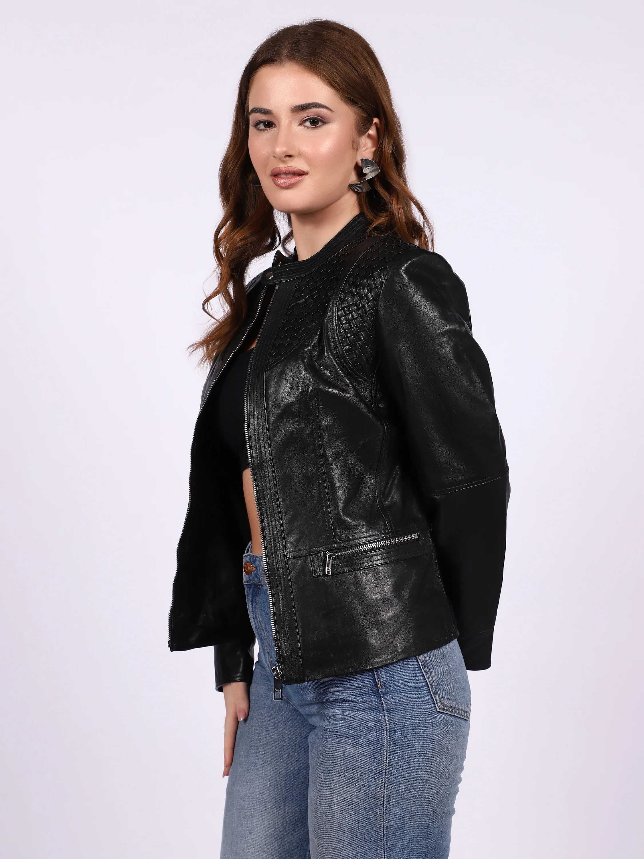 Saint Kinsley Women Black Leather Cafe Racer Jackets - Image 3