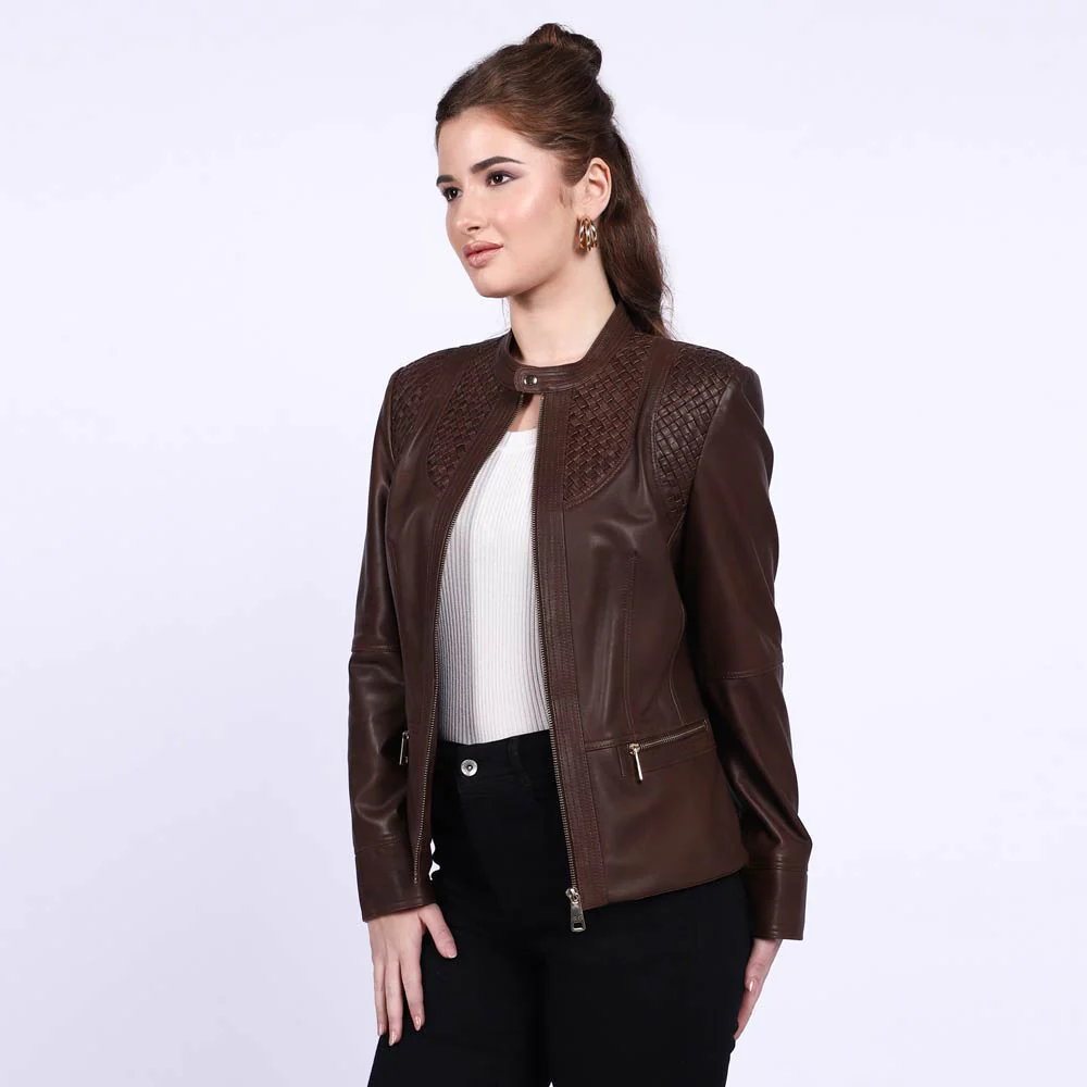 Saint Kinsley Women Brown Leather Cafe Racer Jackets - Image 2