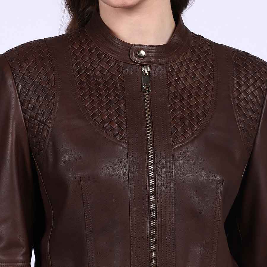 Saint Kinsley Women Brown Leather Cafe Racer Jackets - Image 4