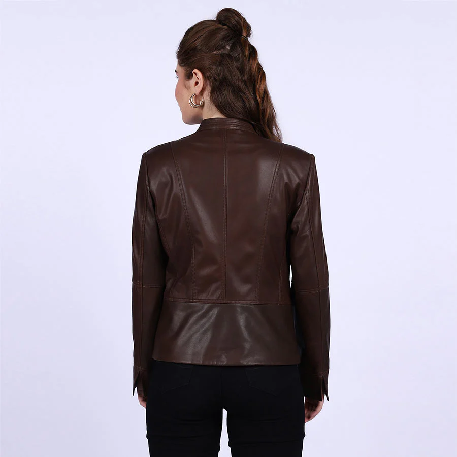 Saint Kinsley Women Brown Leather Cafe Racer Jackets - Image 5