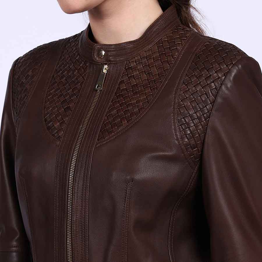Saint Kinsley Women Brown Leather Cafe Racer Jackets - Image 6
