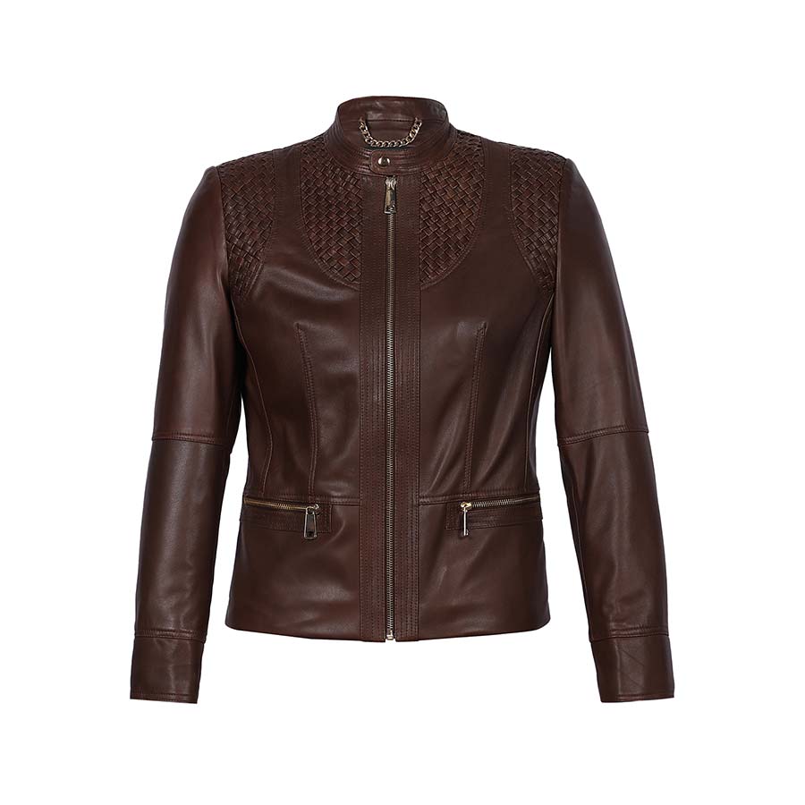 Saint Kinsley Women Brown Leather Cafe Racer Jackets - Image 7