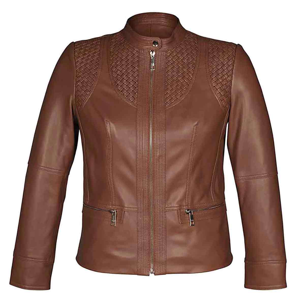 Saint Kinsley Women Tan Leather Cafe Racer Jackets - Image 4