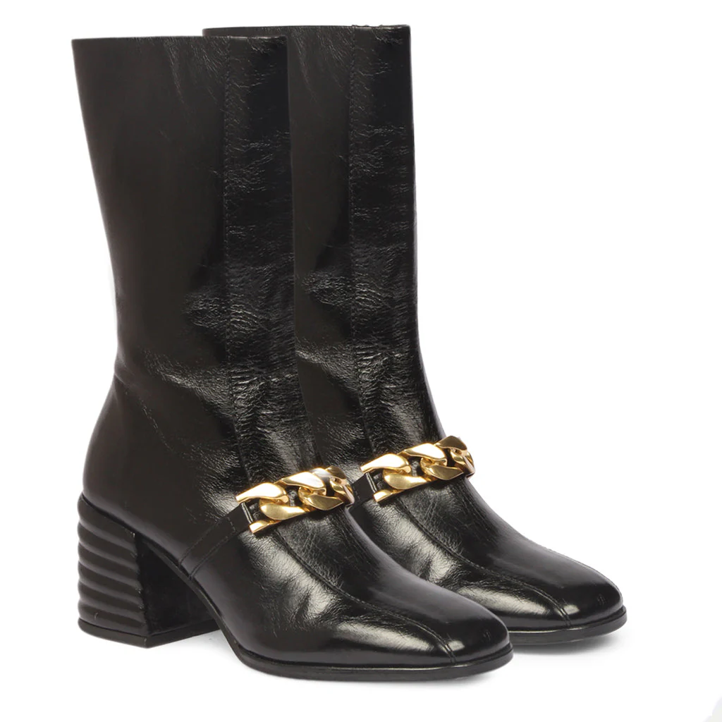 Saint Laoise Black Distressed Leather High Ankle Boots - Image 3