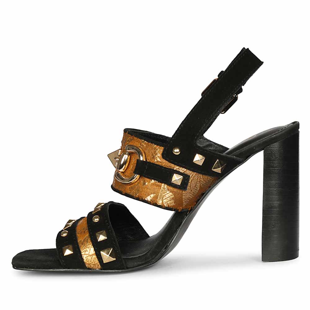 Saint Larisa Embellished Black Leather High Block Heels - Image 3