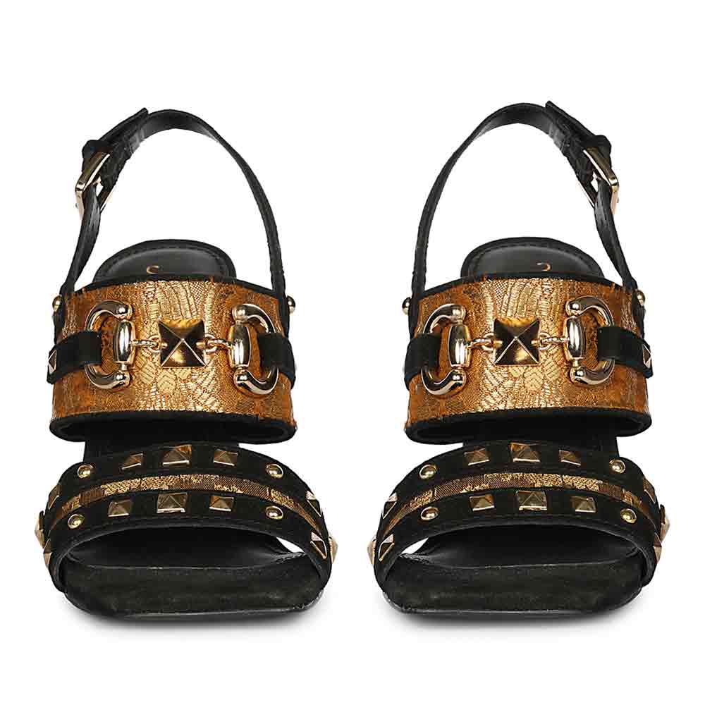 Saint Larisa Embellished Black Leather High Block Heels - Image 4