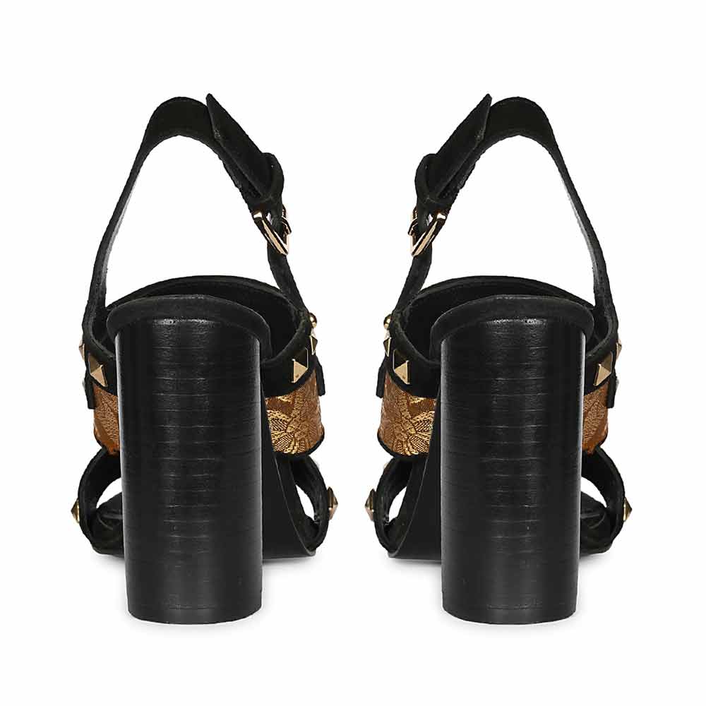 Saint Larisa Embellished Black Leather High Block Heels - Image 5