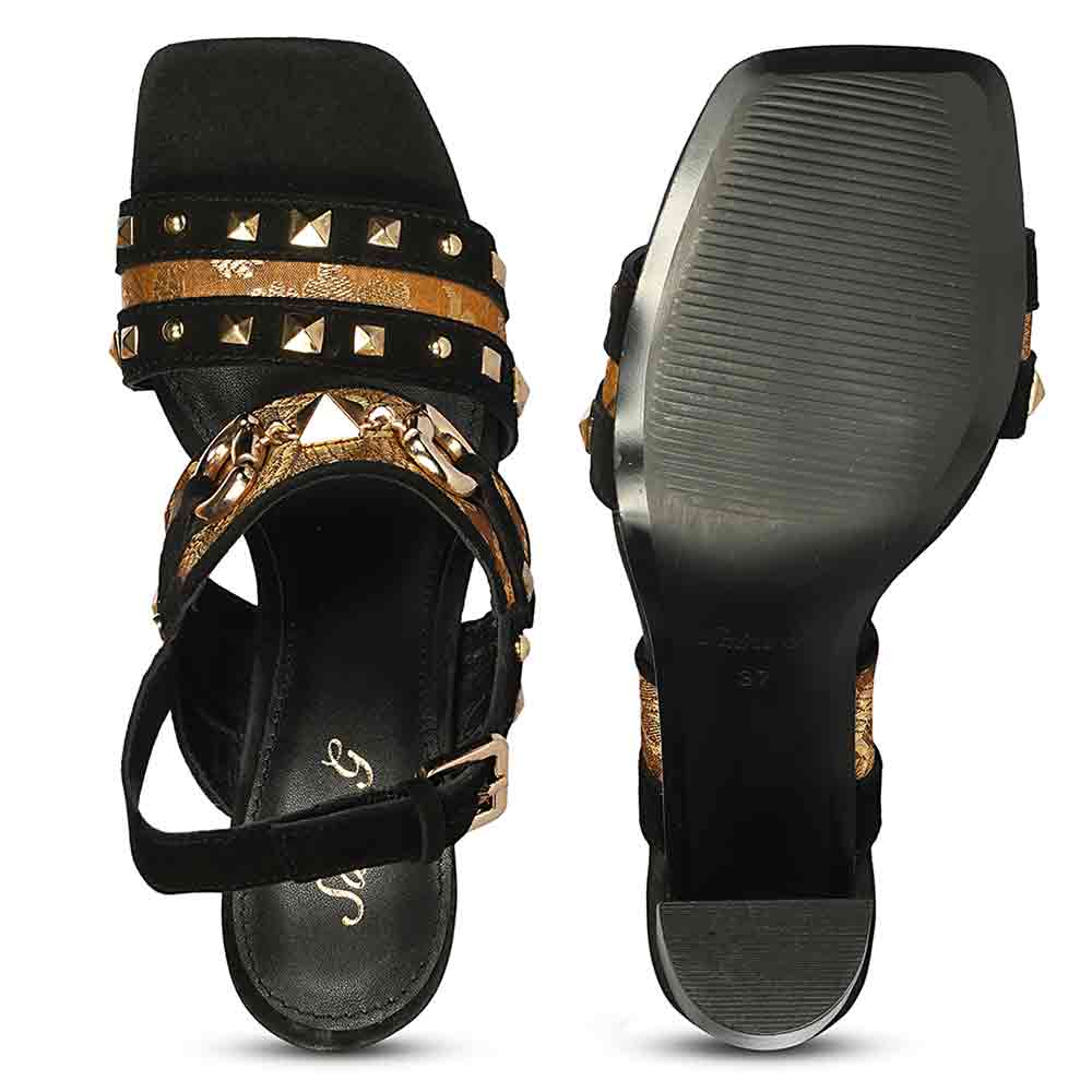 Saint Larisa Embellished Black Leather High Block Heels - Image 6
