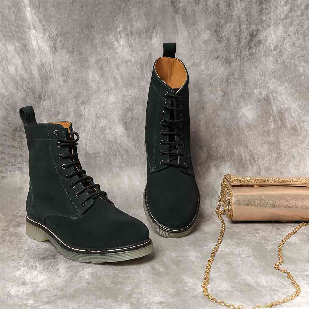 Saint Lauretta Green Suede Leather Lace-up Ankle Boots - Image 2