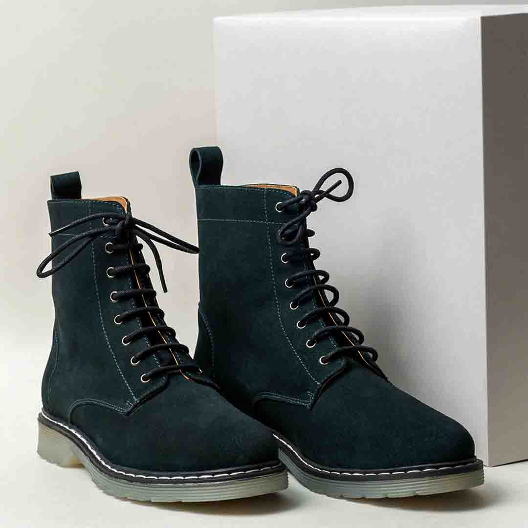 Saint Lauretta Green Suede Leather Lace-up Ankle Boots - Image 3