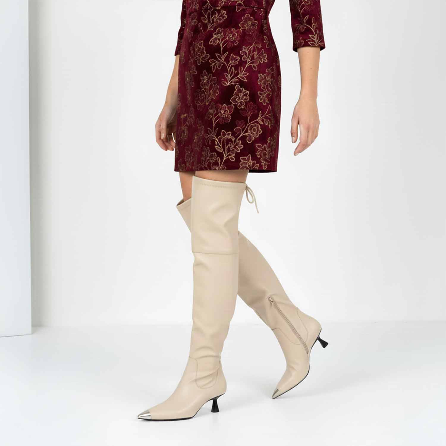 Saint Laurine Beige Stretch  Above The Knee Boots - Image 2