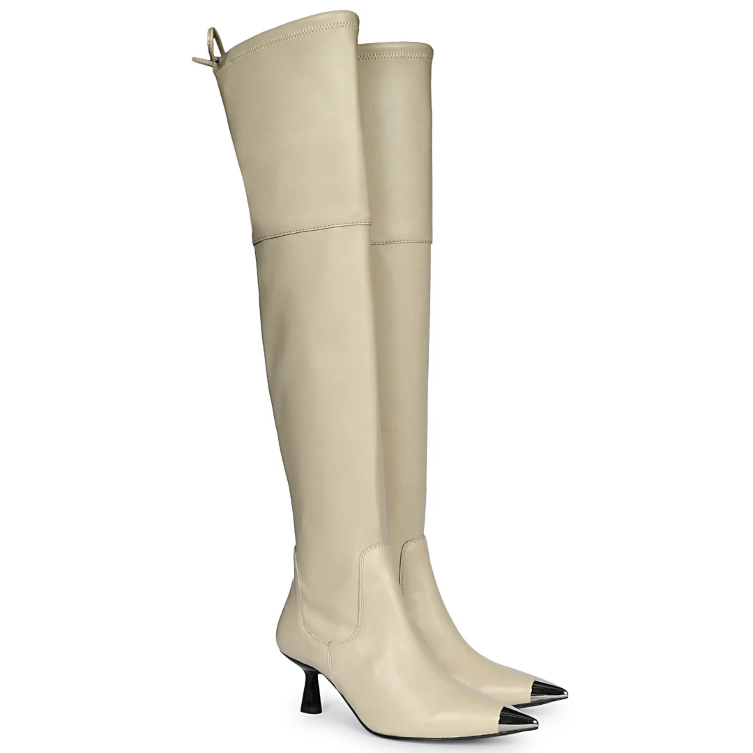 Saint Laurine Beige Stretch  Above The Knee Boots - Image 3