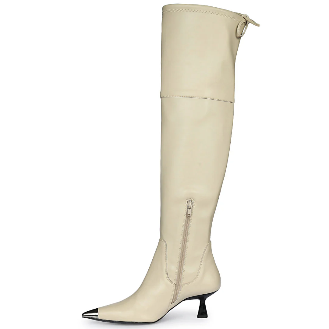 Saint Laurine Beige Stretch  Above The Knee Boots - Image 4