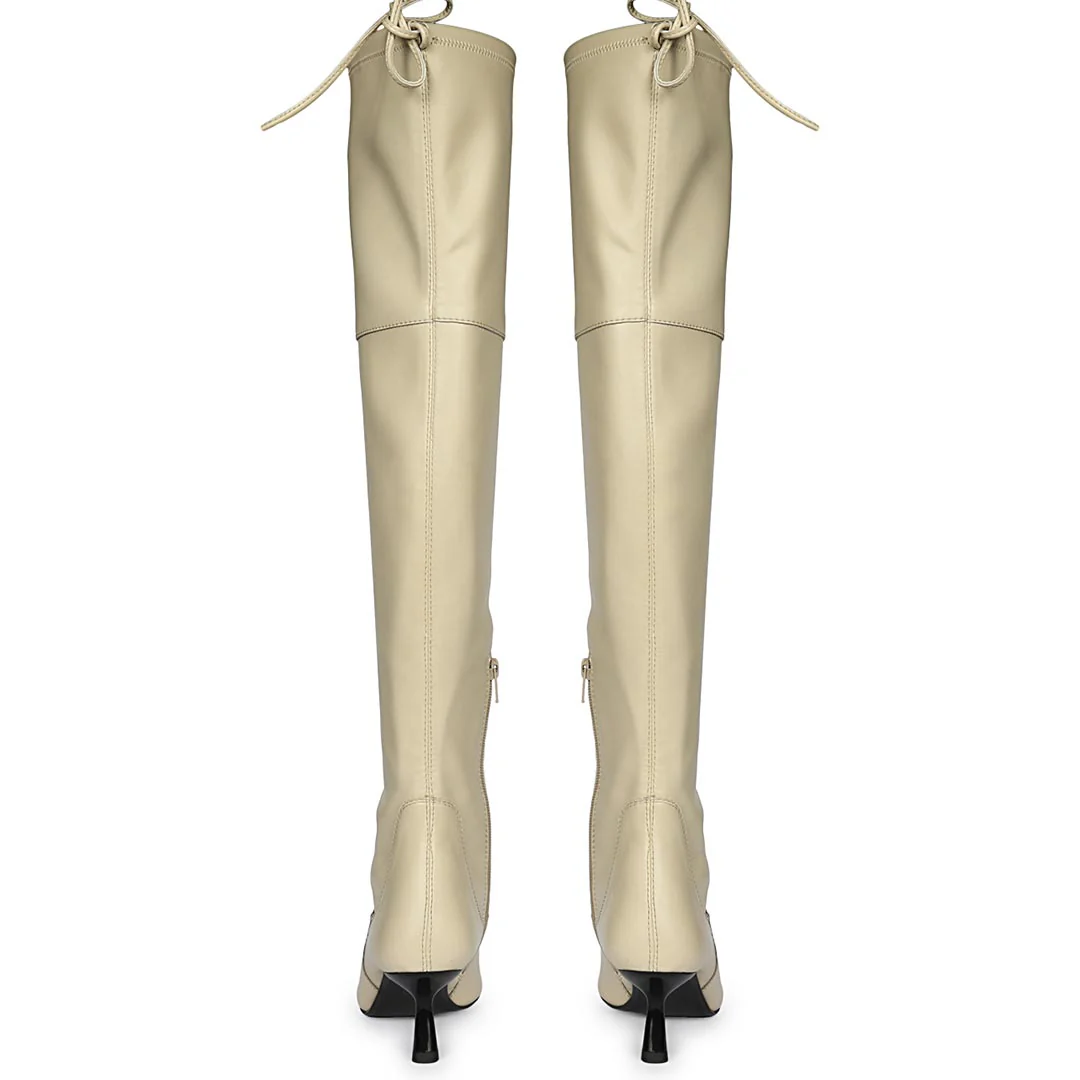 Saint Laurine Beige Stretch  Above The Knee Boots - Image 6