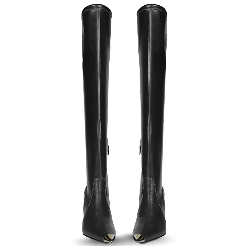 Saint Laurine Black Stretch Napa Above The Knee Boots - Image 6