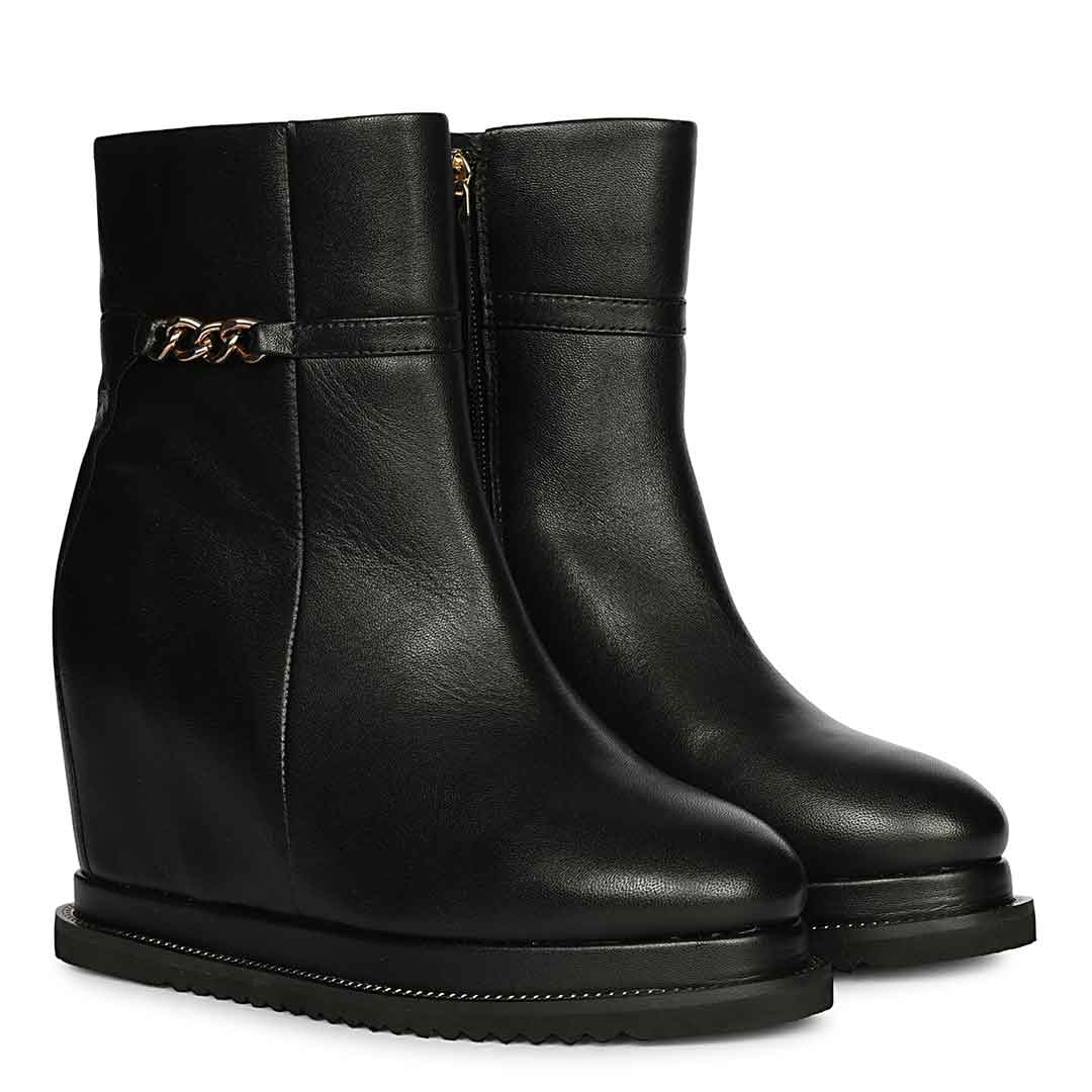 Saint Layana Black Leather Inner Wedge Heel Ankle Boots - Image 2