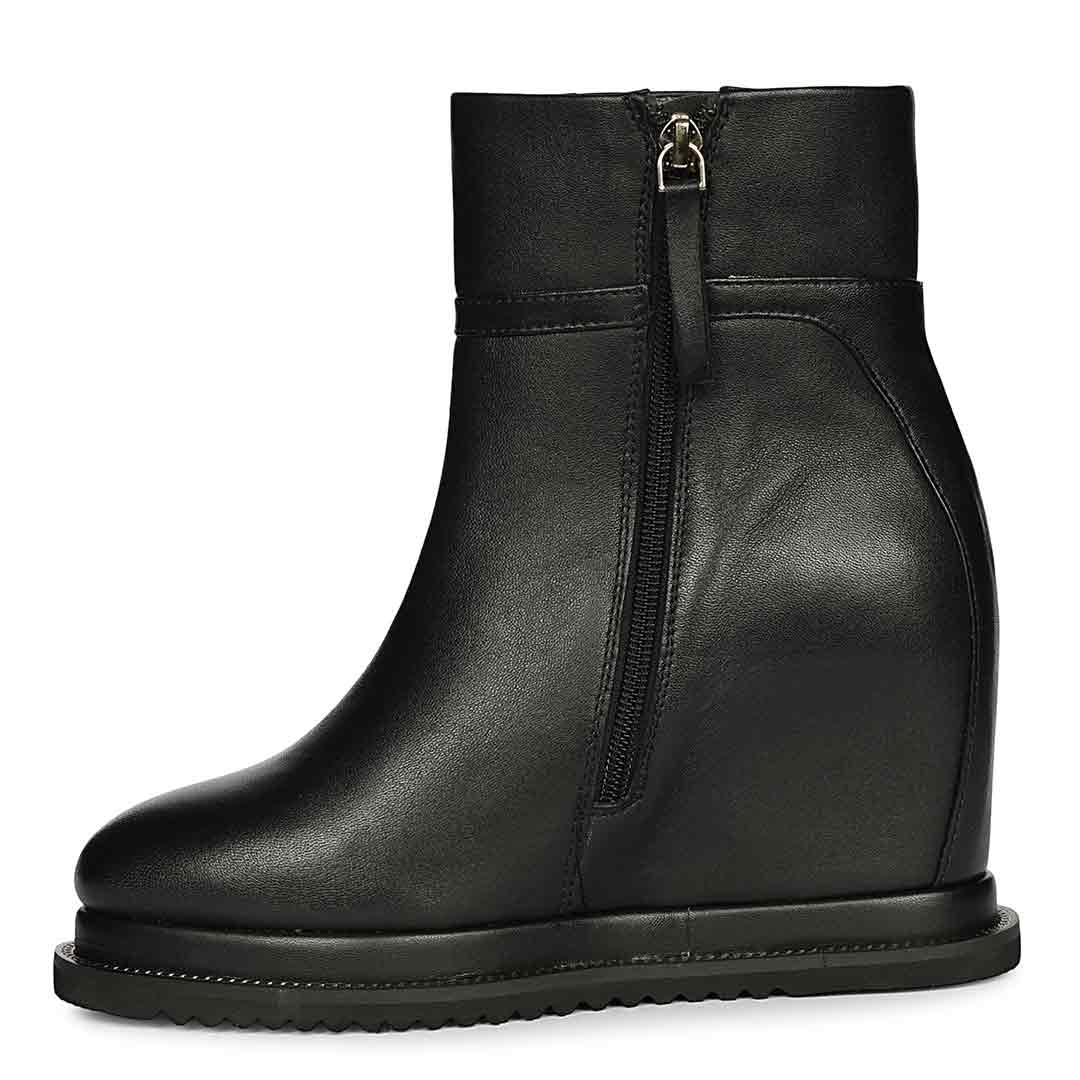 Saint Layana Black Leather Inner Wedge Heel Ankle Boots - Image 3