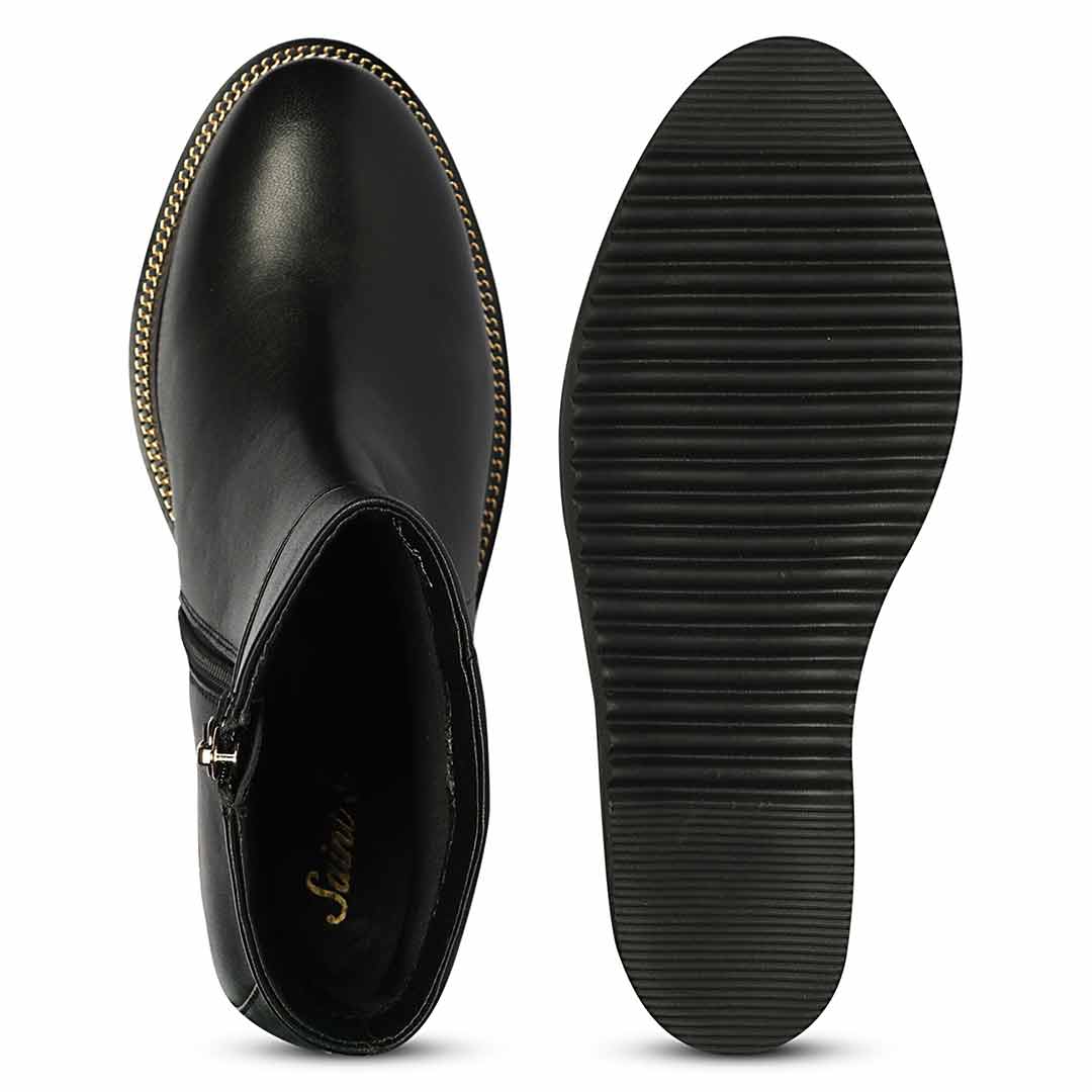 Saint Layana Black Leather Inner Wedge Heel Ankle Boots - Image 6