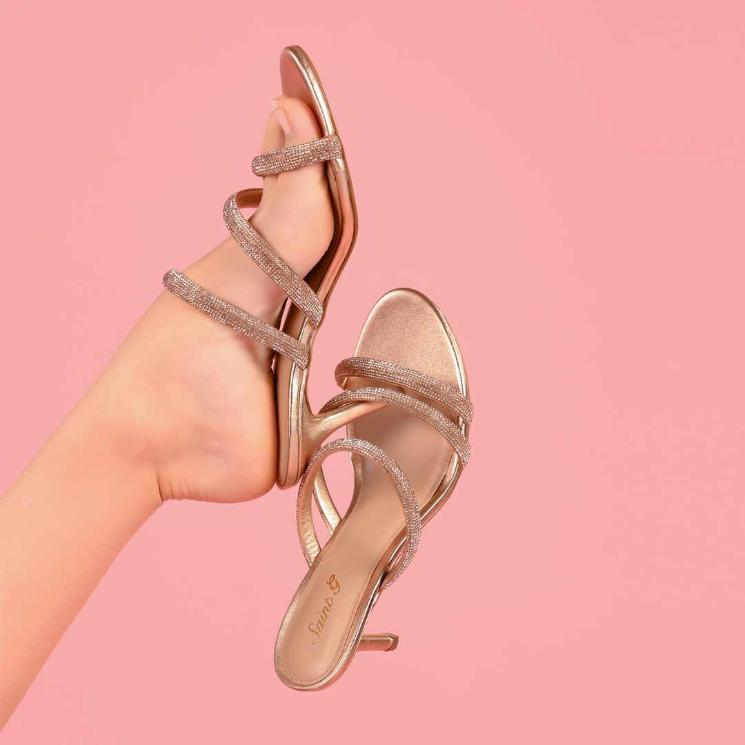 Saint Layla Crystal Cord Rose Gold Leather Stilettos - Image 2