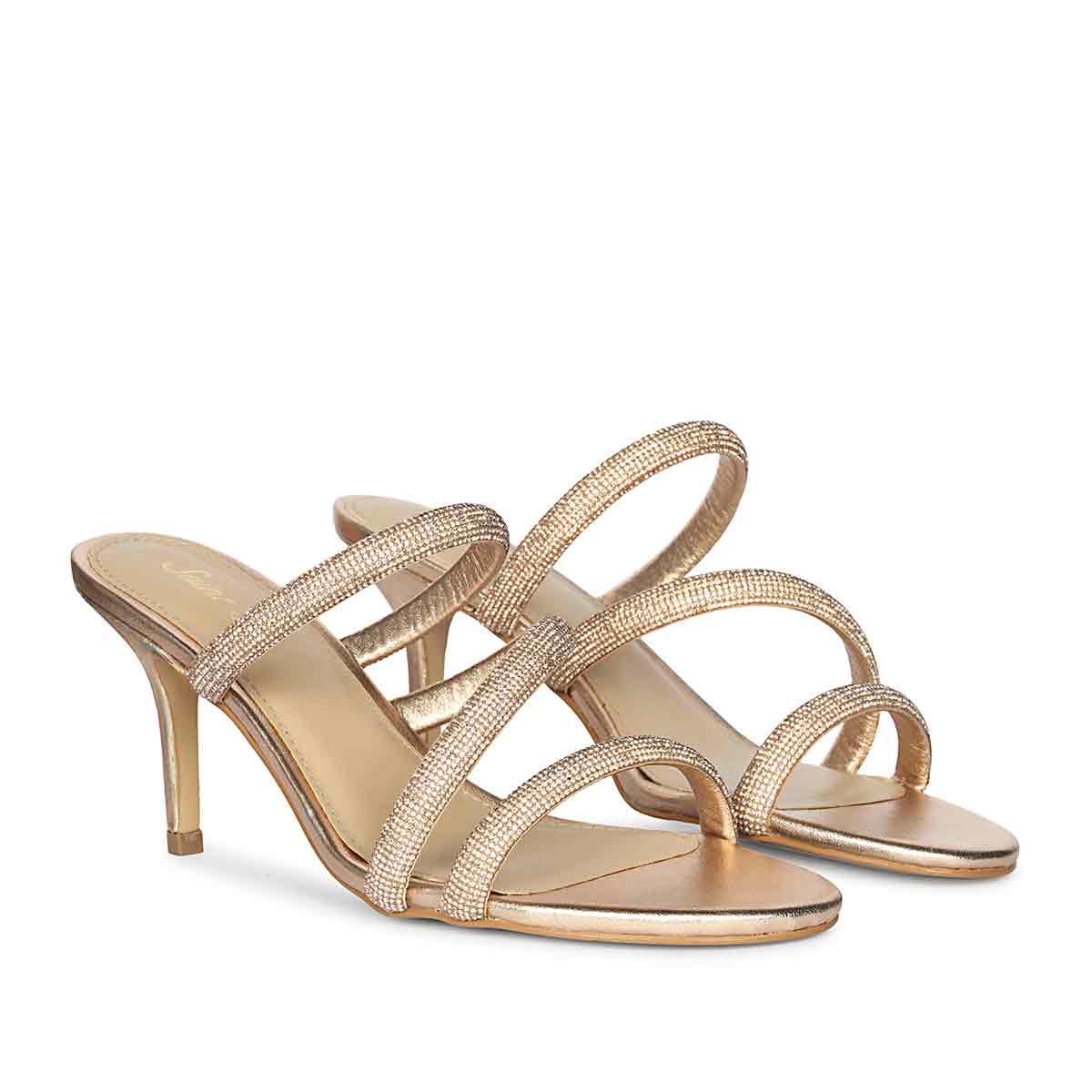 Saint Layla Crystal Cord Rose Gold Leather Stilettos - Image 3