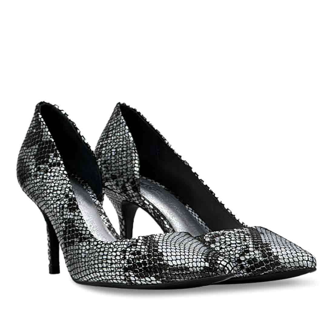 Saint Layla Silver Black Snake Print Leather Pumps - Image 2