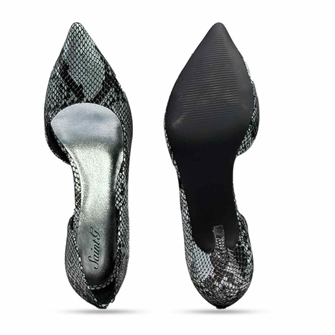 Saint Layla Silver Black Snake Print Leather Pumps - Image 6