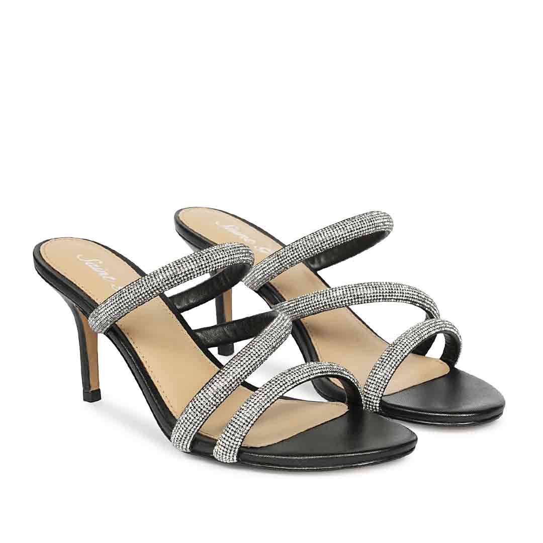 Saint Layla Silver Crystal Cord Black Leather Stilettos - Image 3