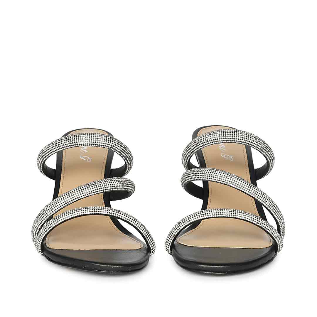 Saint Layla Silver Crystal Cord Black Leather Stilettos - Image 4
