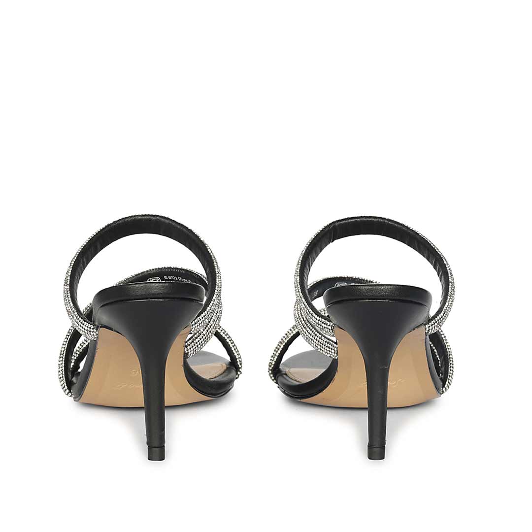 Saint Layla Silver Crystal Cord Black Leather Stilettos - Image 5