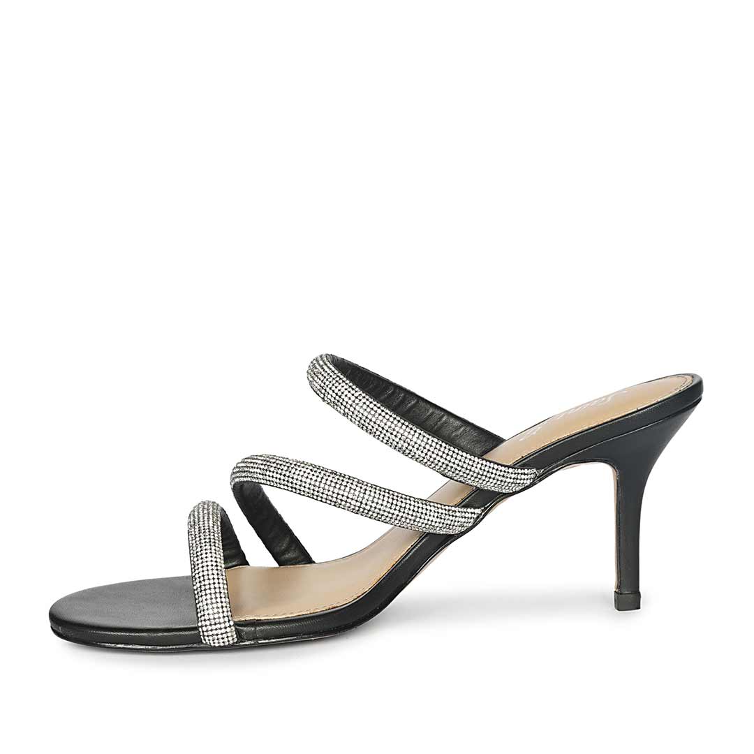 Saint Layla Silver Crystal Cord Black Leather Stilettos - Image 6