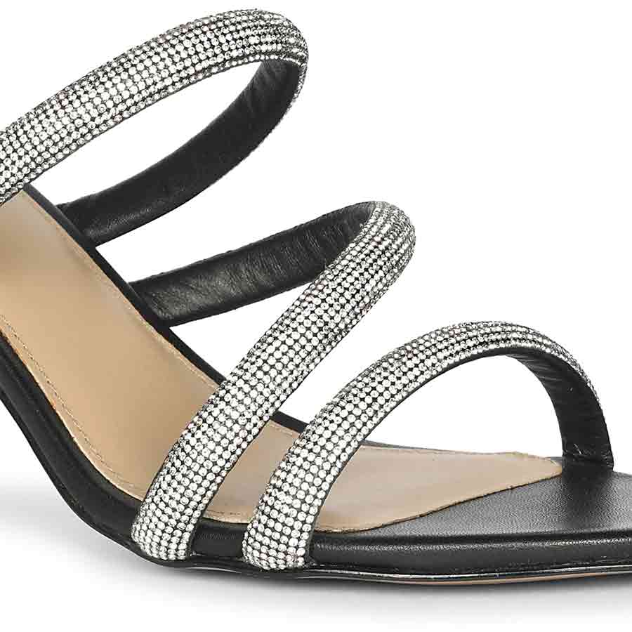 Saint Layla Silver Crystal Cord Black Leather Stilettos - Image 7