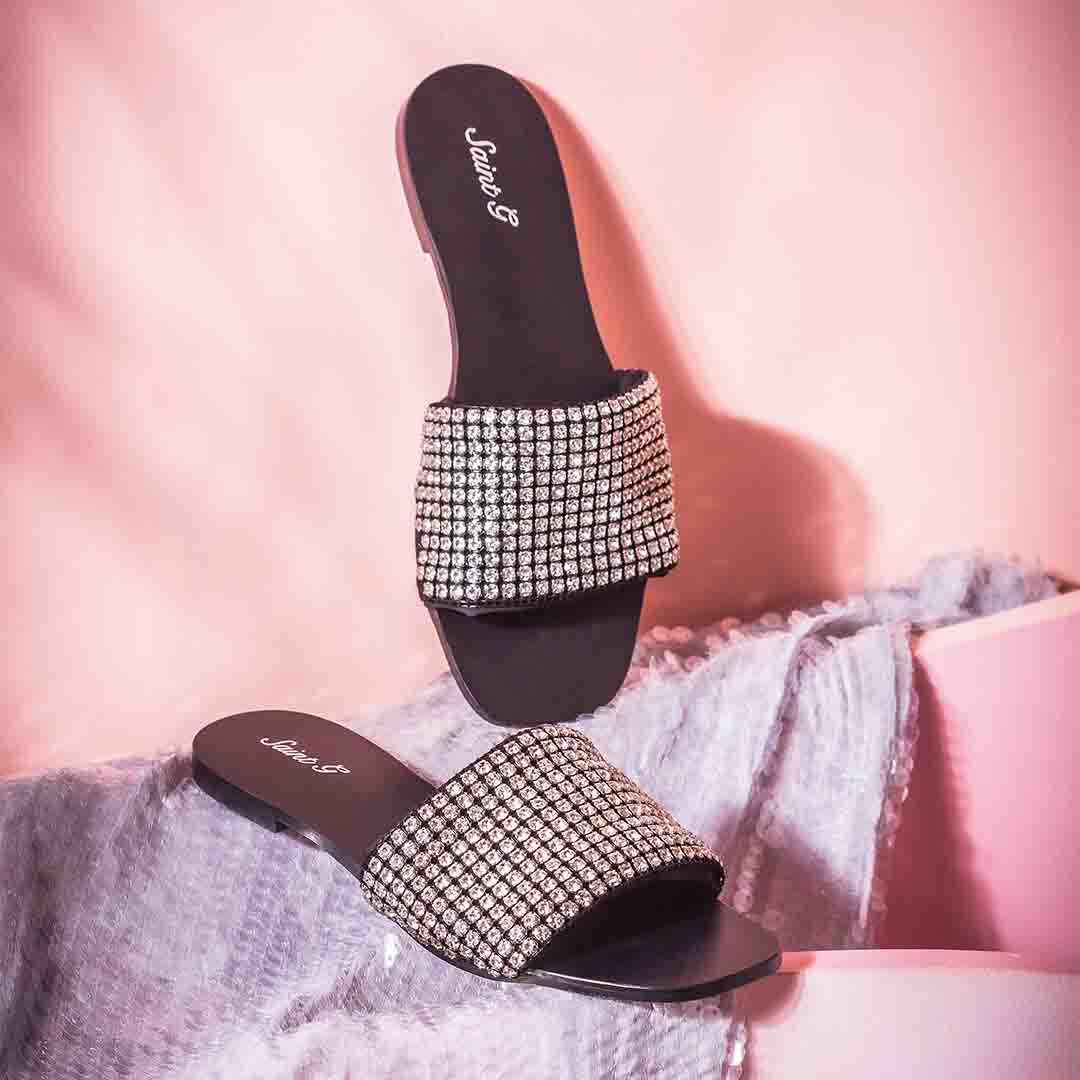 Saint Layla Black Leather Flat Sandal - Image 2