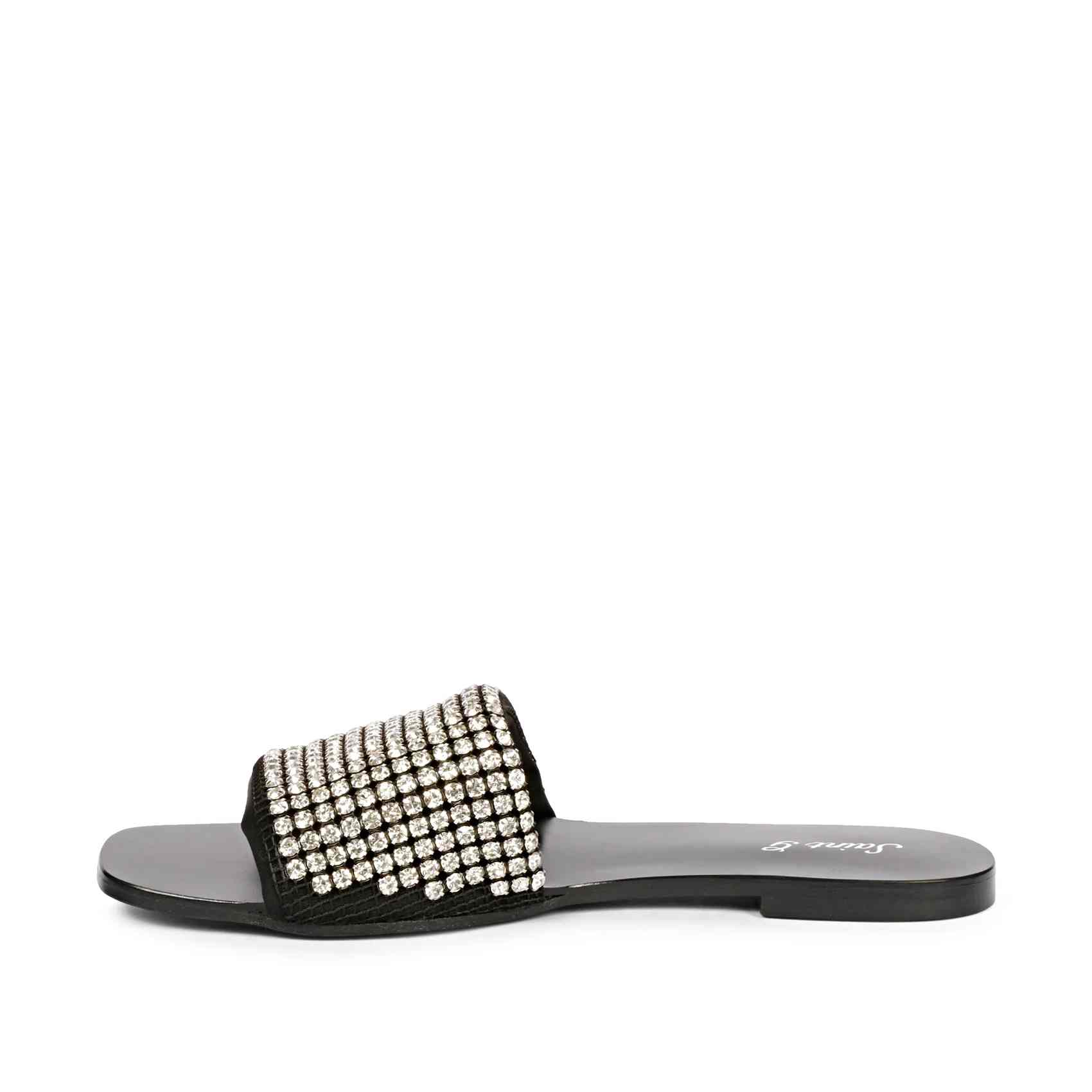 Saint Layla Black Leather Flat Sandal - Image 3