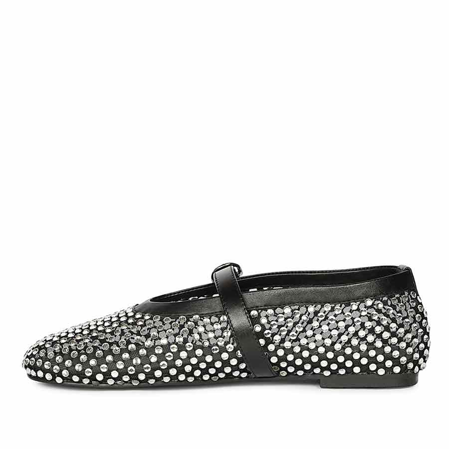 Saint Lennon Strass Embellished BlackLeather Flats - Image 4