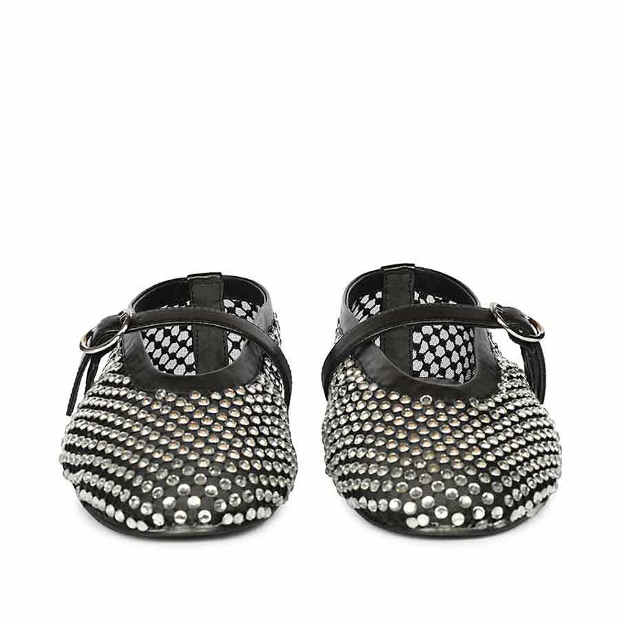 Saint Lennon Strass Embellished BlackLeather Flats - Image 5