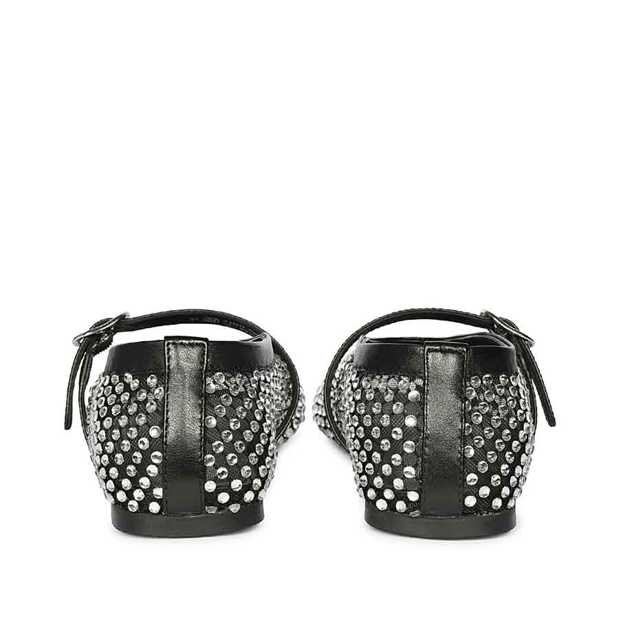 Saint Lennon Strass Embellished BlackLeather Flats - Image 6