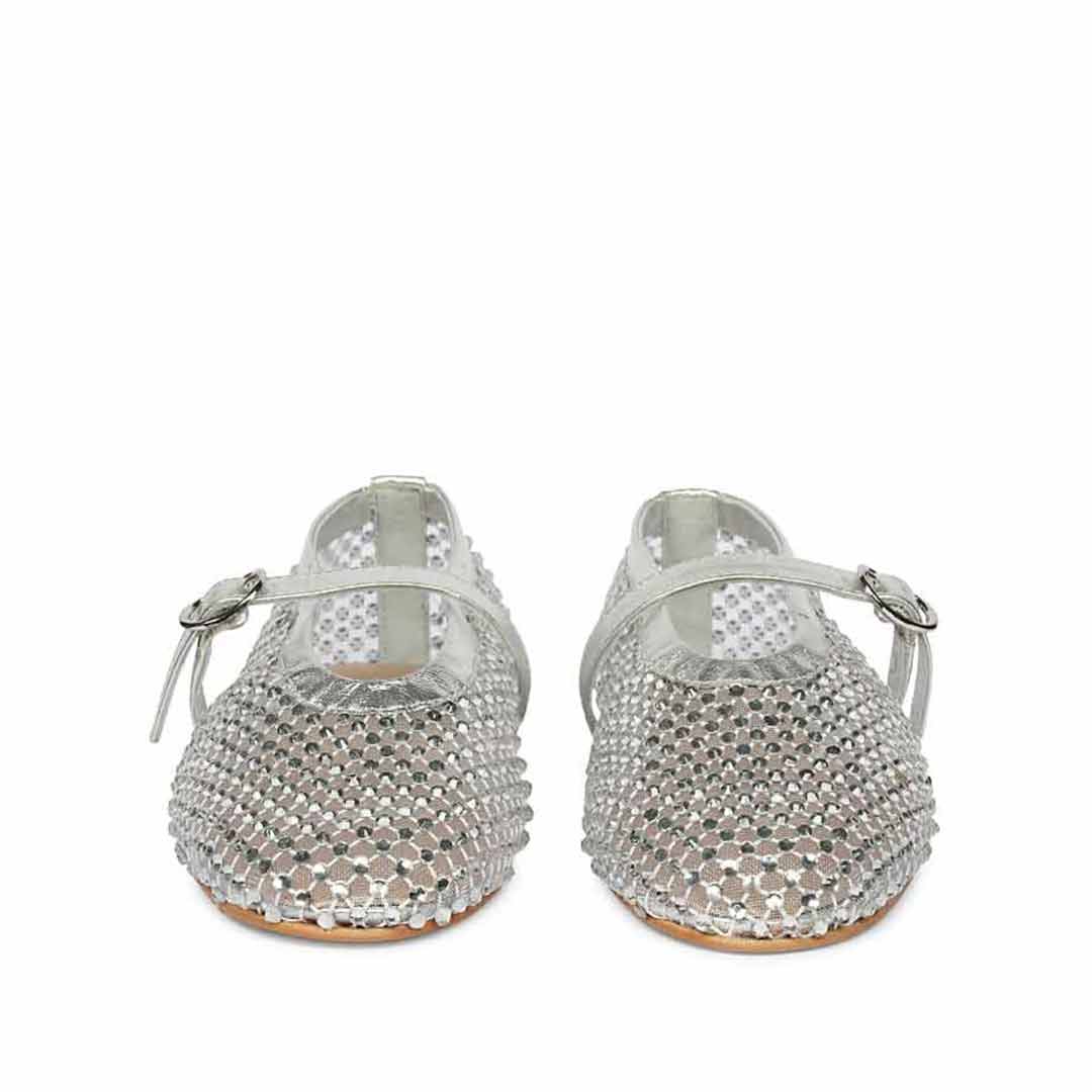 Saint Lennon Strass Embellished Silver Leather Flats - Image 4