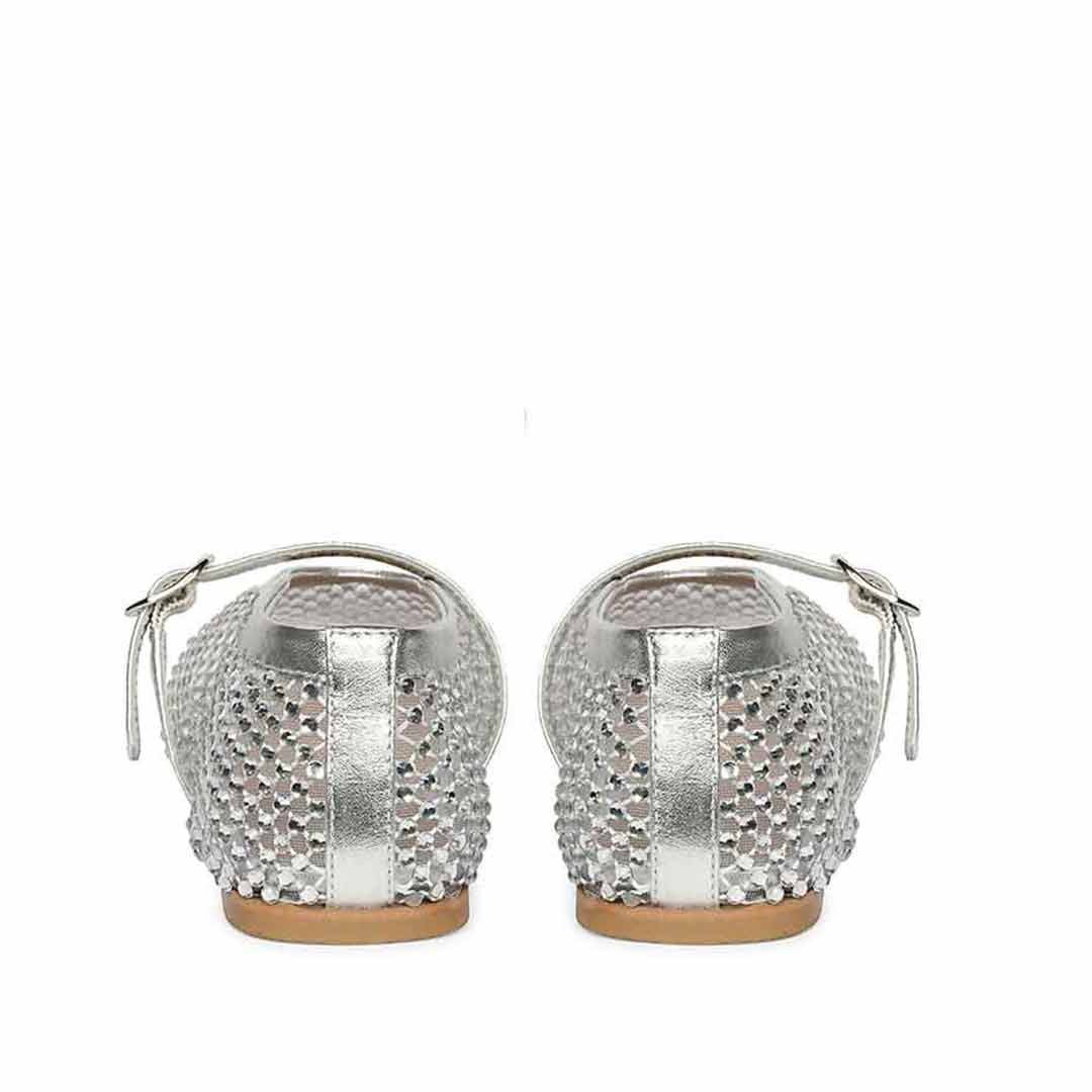 Saint Lennon Strass Embellished Silver Leather Flats - Image 5