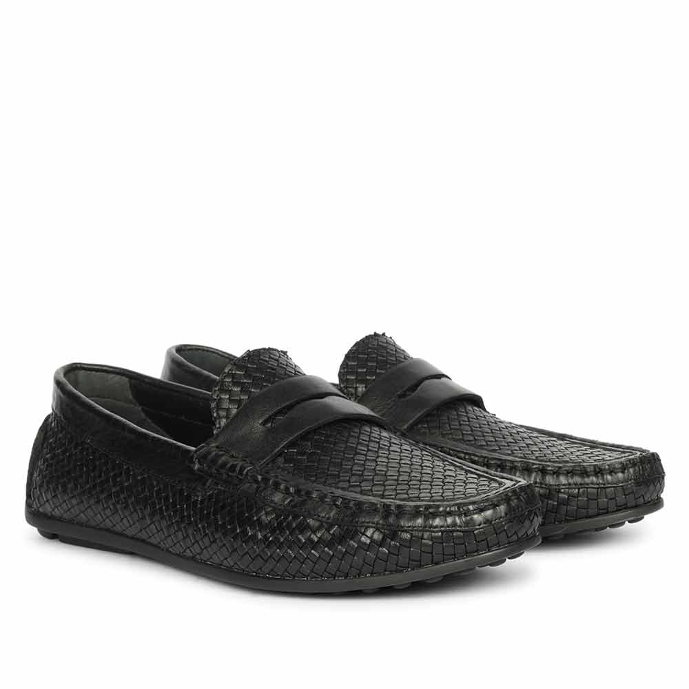 Saint Lennox Handwoven Black Leather Saddle Loafers - Image 2