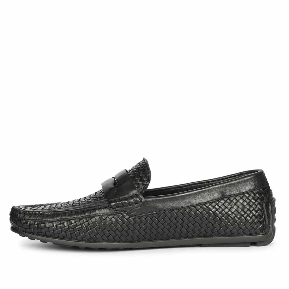 Saint Lennox Handwoven Black Leather Saddle Loafers - Image 3