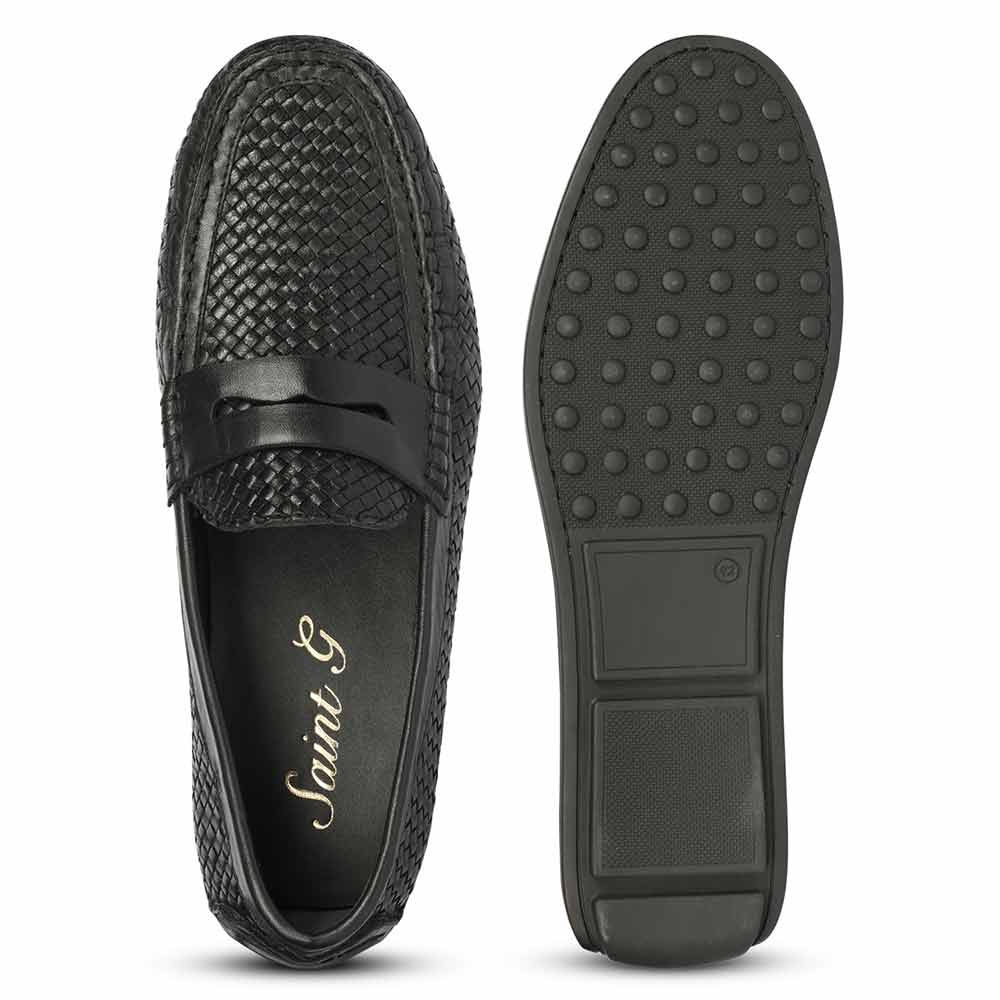Saint Lennox Handwoven Black Leather Saddle Loafers - Image 6