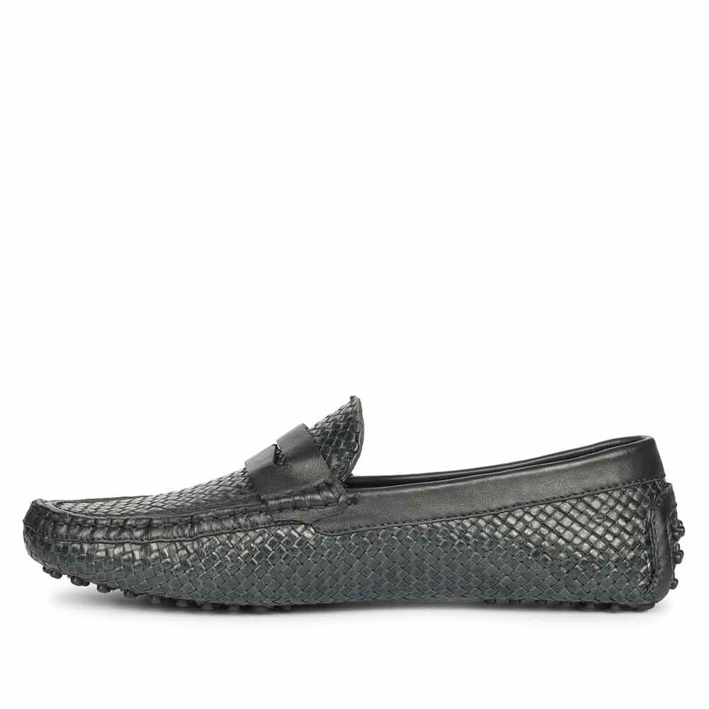 Saint Lennox Navy Handwoven Leather Saddle Loafers - Image 3