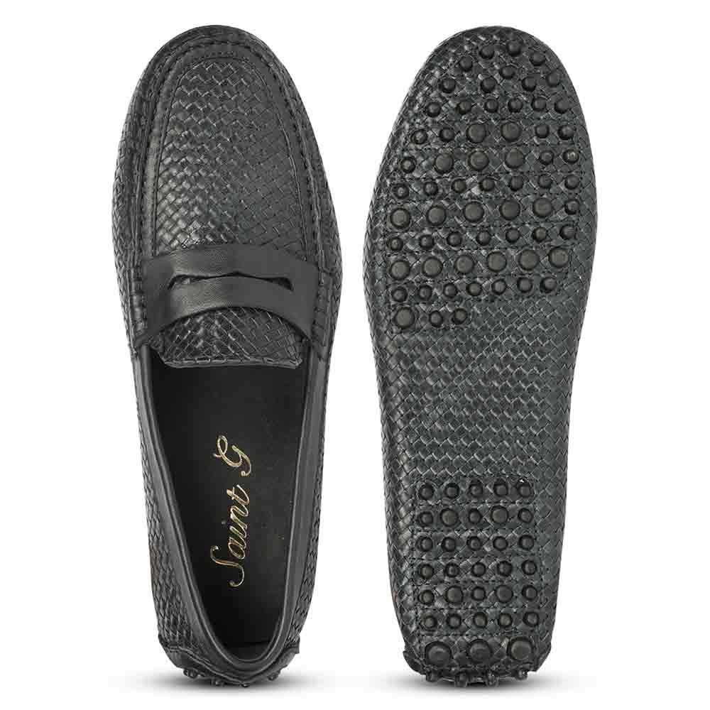 Saint Lennox Navy Handwoven Leather Saddle Loafers - Image 6
