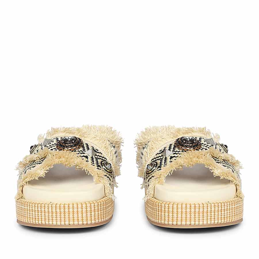 Saint Lenora Raffia Fringe Beige Leather Platform Sandals - Image 5